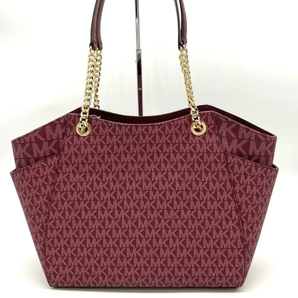 Michael Kors Large Jet Set Travel Chain Shoulder Bag Ruby Red - Picture 4 of 10
